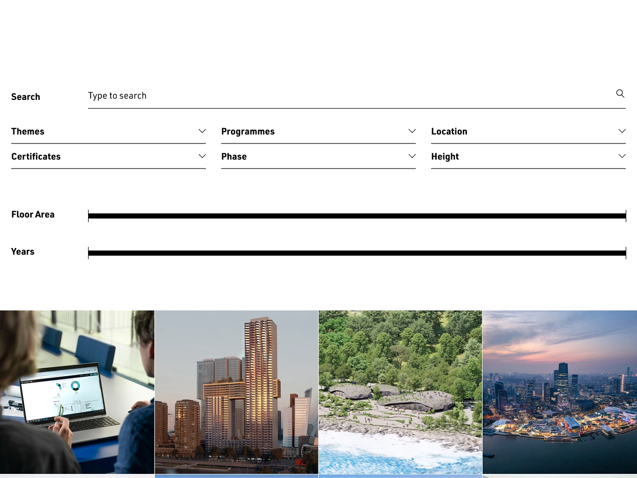 Afbeelding van filters op de MVRDV projectenoverzicht pagina
