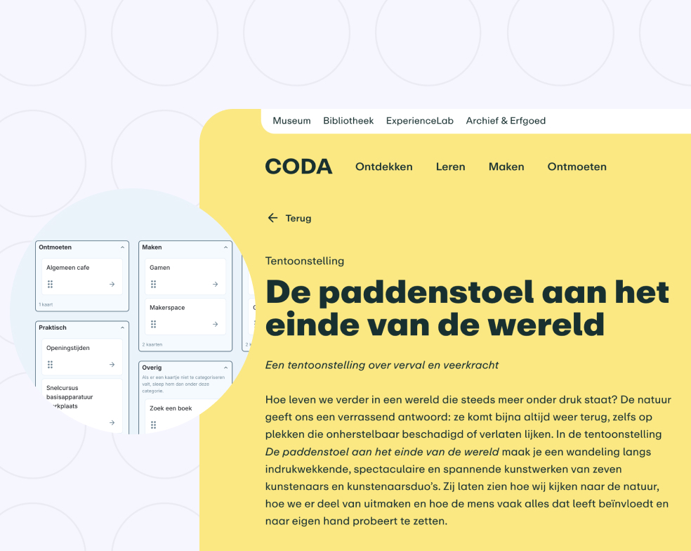 Een afbeelding met uitleg over hoe we van een card sorting met CODA bezoekers naar een logische menustructuur zijn gekomen