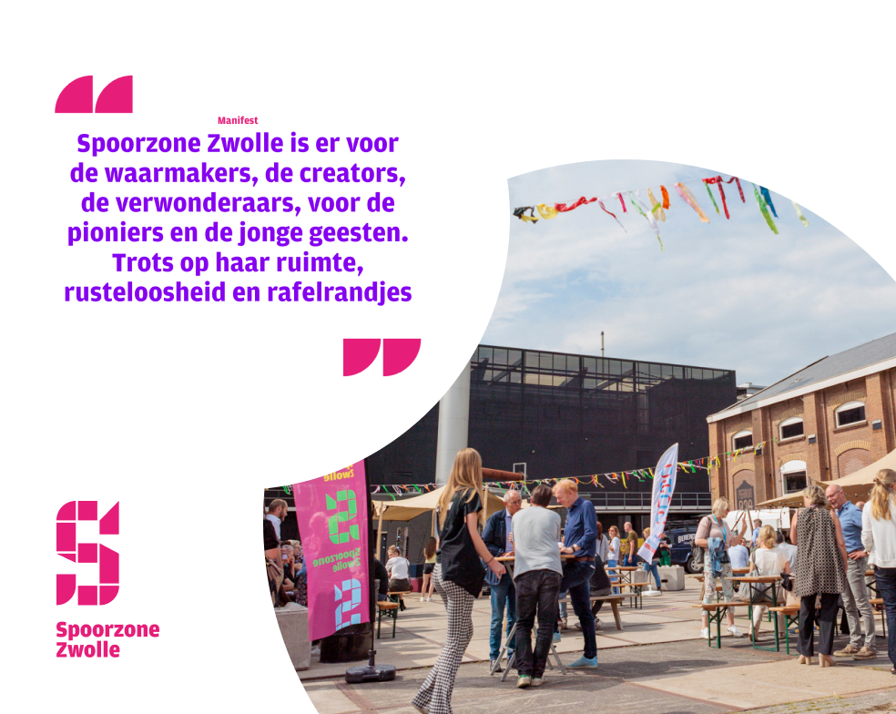 Sfeerfoto van Spoorzone Zwolle met quote 